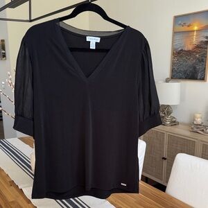 Calvin Klein Women's Black Sheer Sleeve Blouse